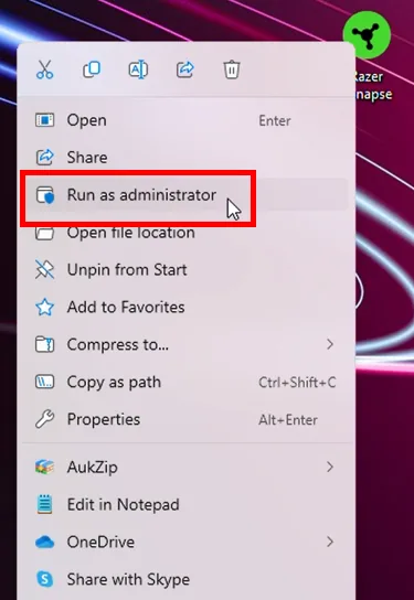 Run Razer Synapse as administrator from Windows Start